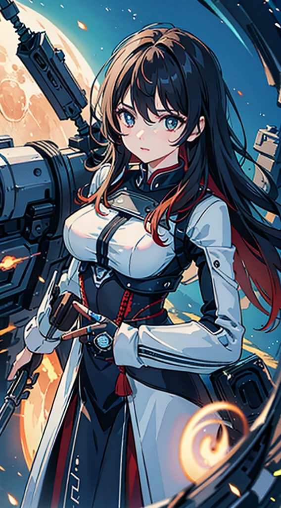 High resolution,clear sky,woman,mechanical woman,armed,nostalgic,universe
