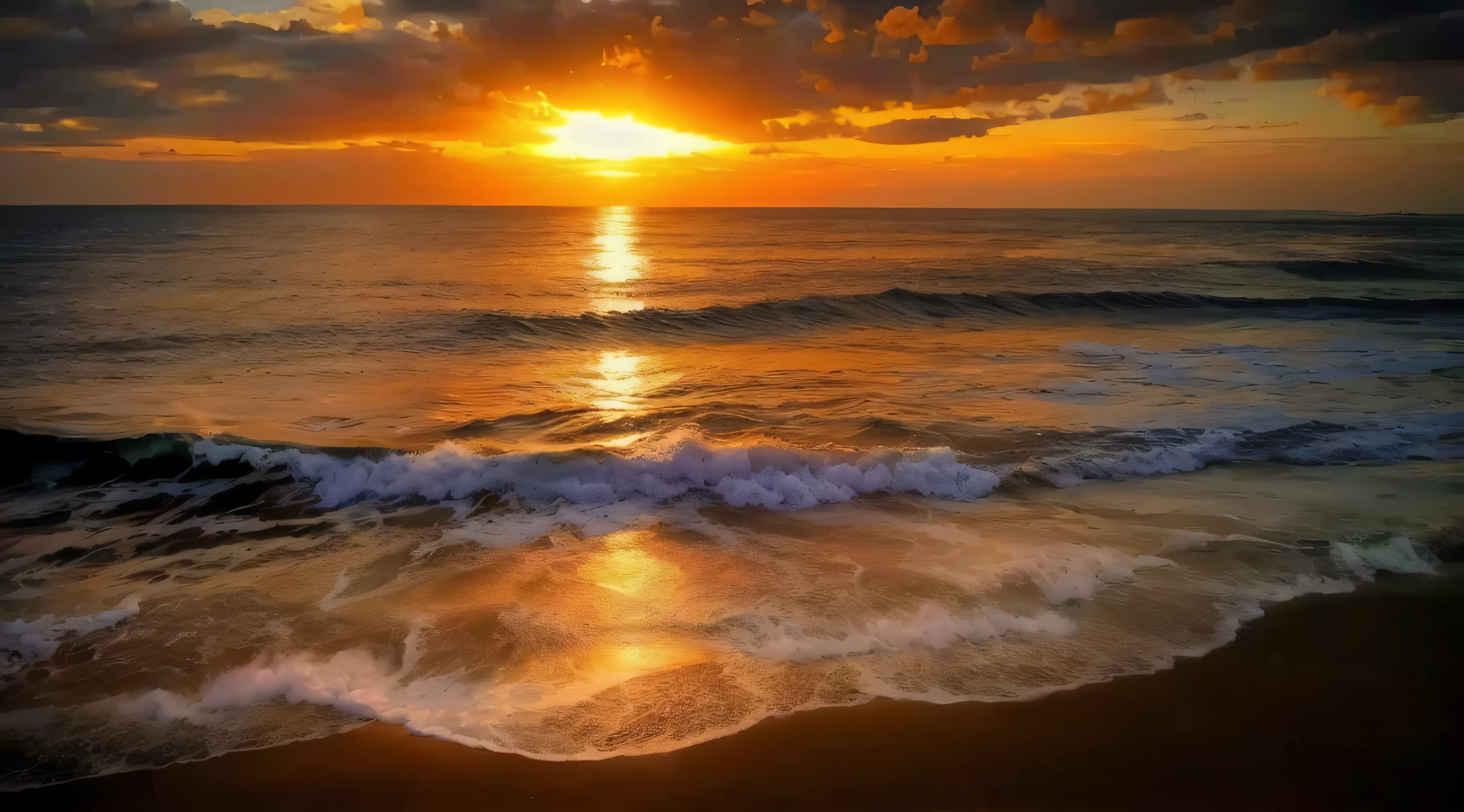 arafed view of a sunset over the ocean with waves, Shows the beach at sunset, sunset on the beach, the most beautiful sunset, Sunset on the beach background, sunset on the beach, golden sunset, on the beach during sunset, on the beach at sunset, golden hour time, at golden hour, Warm and beautiful scenery, With a beautiful sunset