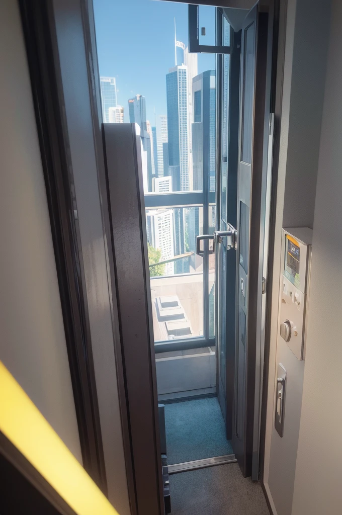 A room with a view of a sci-fi high room. Noite com chuva. Inspirado em Cyberpunk 2077 e BladeRunner 2049.