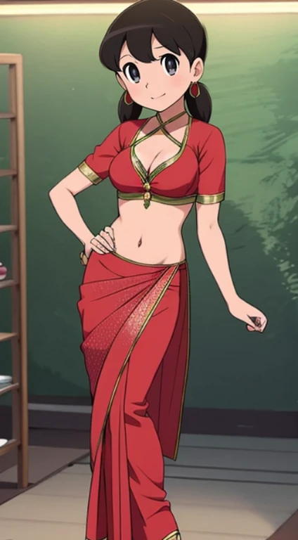A seductive woman captivates in a stunning saree.