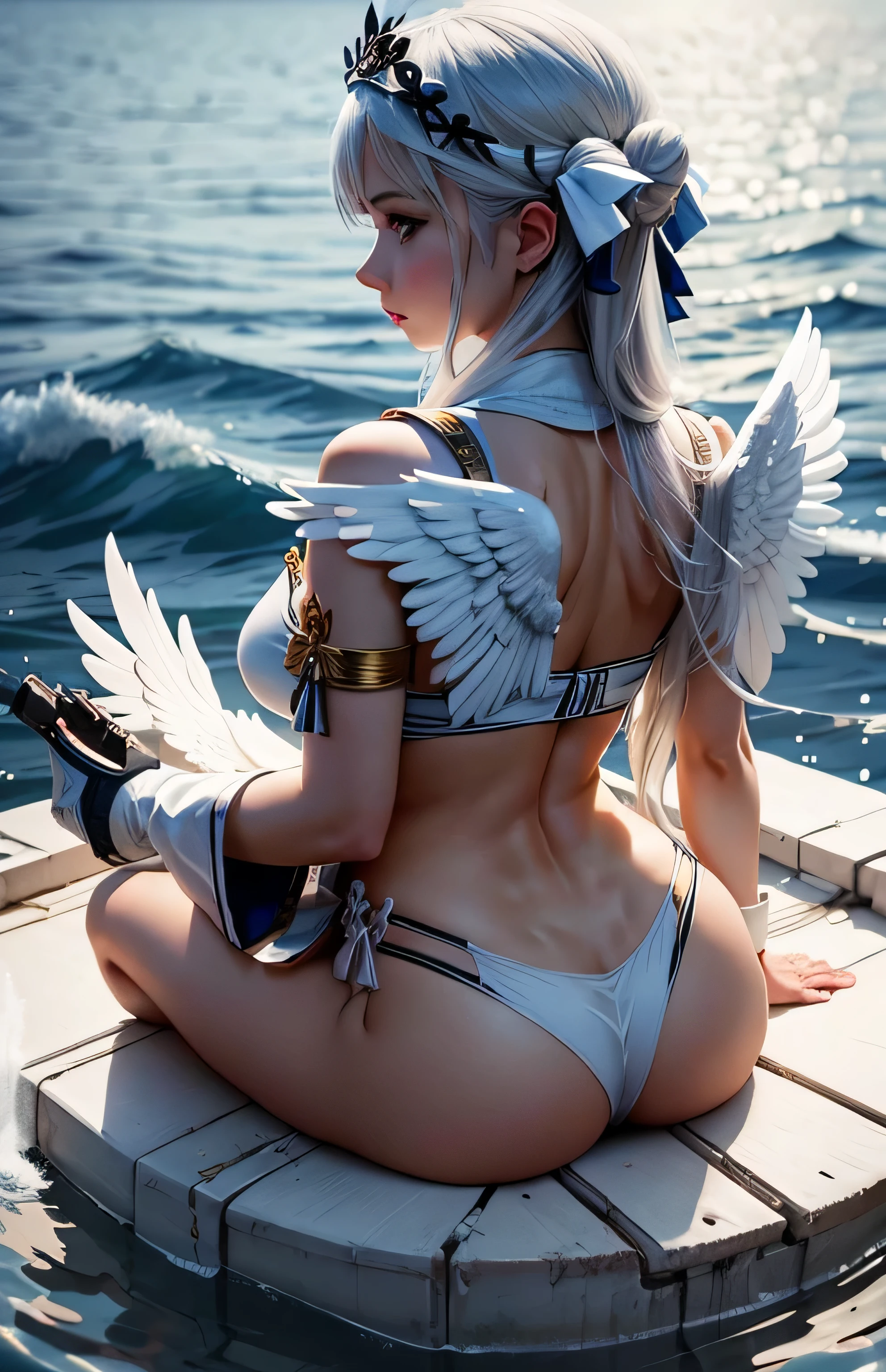 Greek warships、She has white angel wings on her back