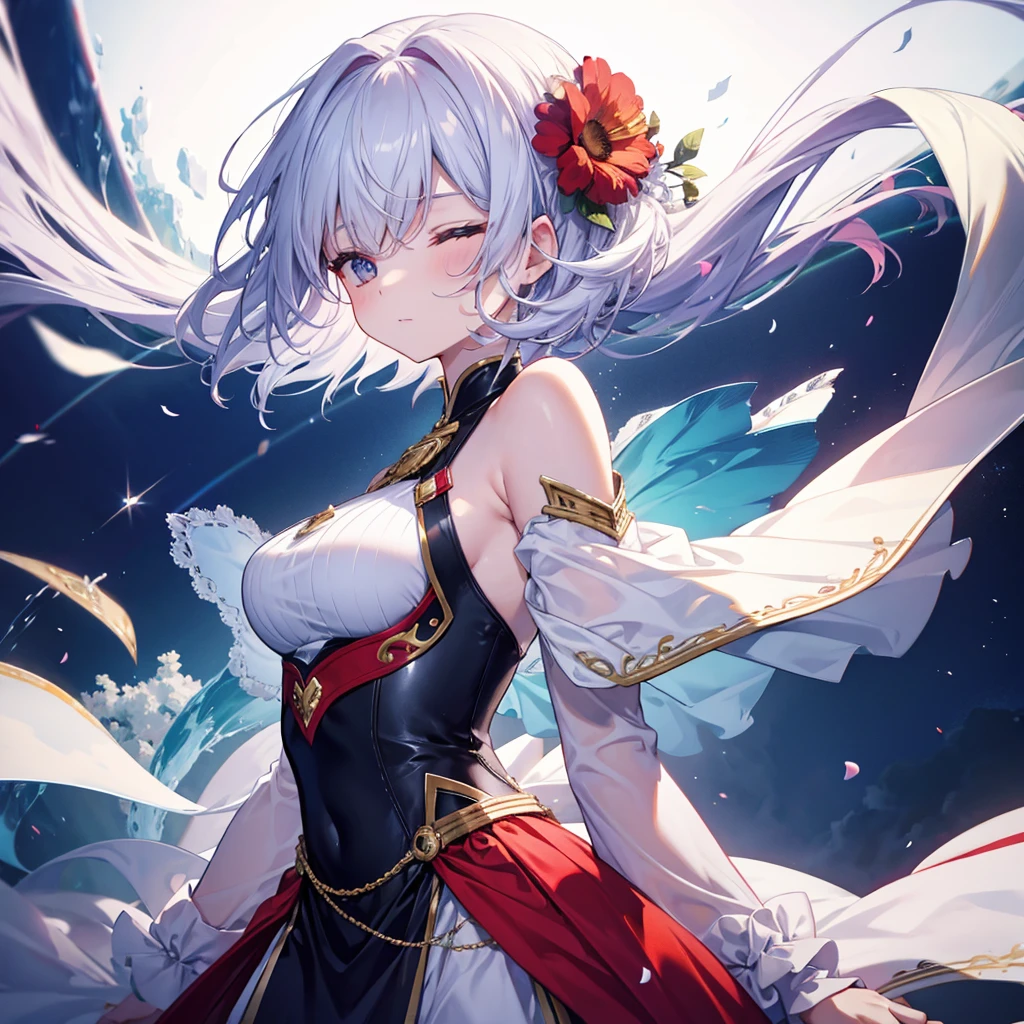 (( (masterpiece),(Very detailed CG Unity 8k wallpaper),(Bust Shot:1.5), highest quality,Cinema Lighting,Photorealistic, Detailed Background,Beautiful and beautiful eyes,Bright Eyes,(Very elegant and beautiful),(Beautifully detailed eye depiction),Very detailed,masterpiece,High resolution)), Richly decorated armor, Beautiful Female Warrior, short hair, Platinum Blonde Hair, Cleavage、Various actions、Various clothes、Red costume、Various poses、Colorful costumes、whole body、Beautiful feet