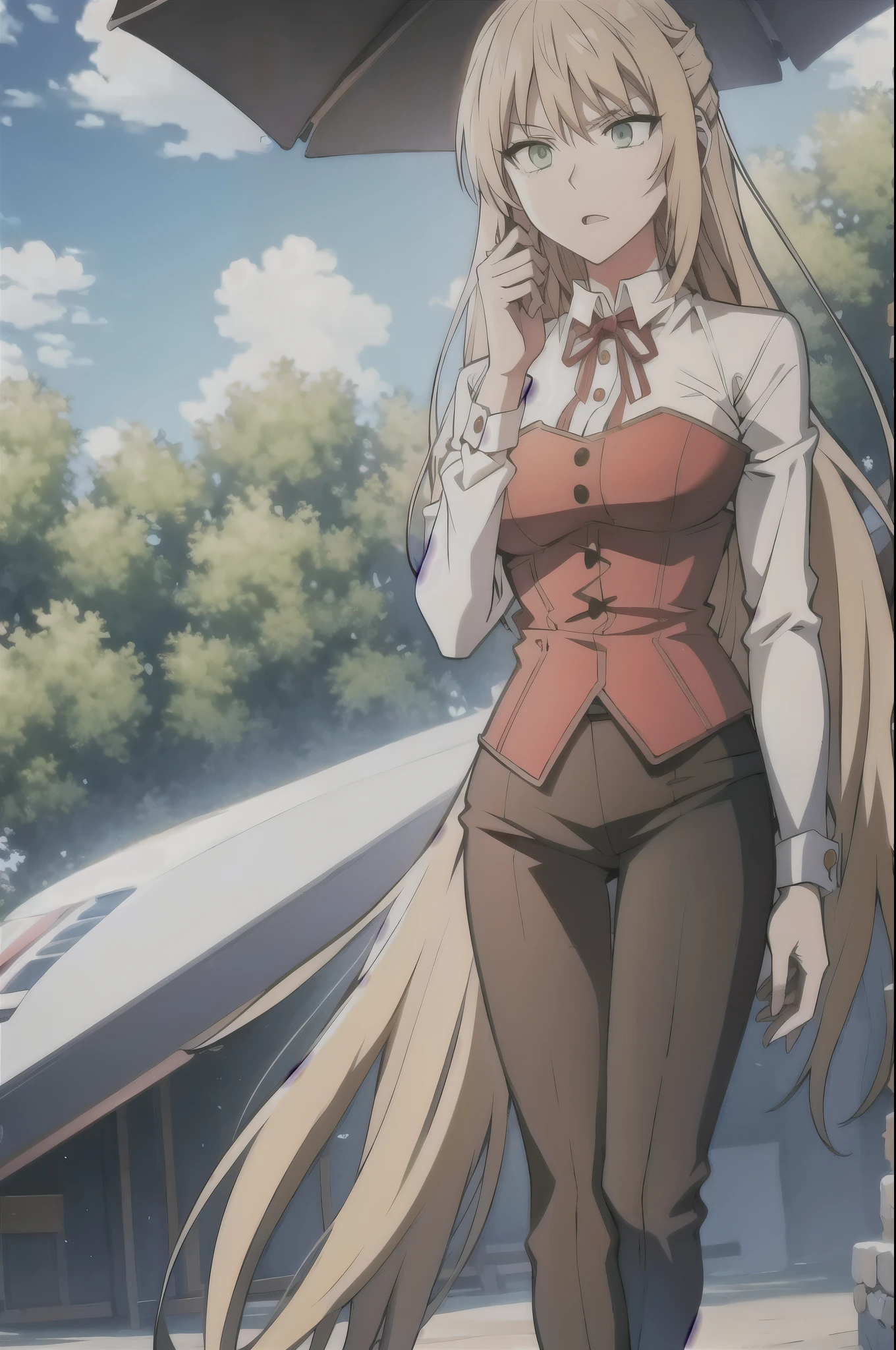 blonde hair, green eyes,full body,