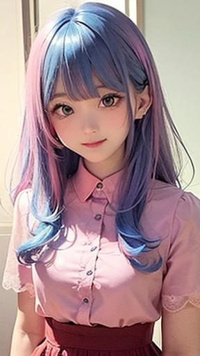 small face、 (alone:1.5,)Super detailed,bright colors, very beautiful detailed anime face and eyes, look straight, shiny_skin,girl, (((rainbow colored hair, colorful hair, Half light blue、half pink hair: 1.2))), 、shiny hair, delicate beautiful face, blush、Glasses、(turquoise eyes), , Valletta, earrings,、flower garden、sunset、(((Floral、Stylish lace mini skirt,Semi-transparent red shirt)))、(twin tails)、smile、happy face、face dyed red、cheerful pose、dynamic、Head to toe full body portrait、(I can see the whole body)、(left hand、ring finger、ring)、Glassesに手を添える