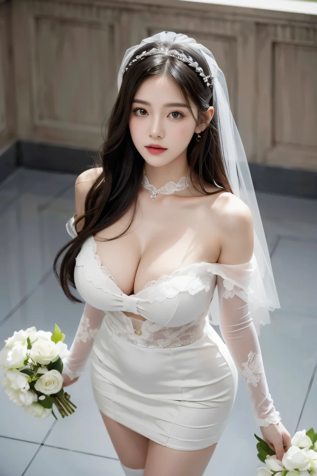 gufeng,bare shoulders,best quality，masterpiece，ultra high resolution，Clear face,（realism：1.4），(middle parted hairstyle，makeup)，original photo，cold light，Woman in transparent clothes，full body image，Gurwitz-style artwork，A beautiful artistic illustration，Beautiful digital artwork，Beautiful digital illustration，Li Song，A beautiful anime character;Art style，((cardigan，Big boobs))