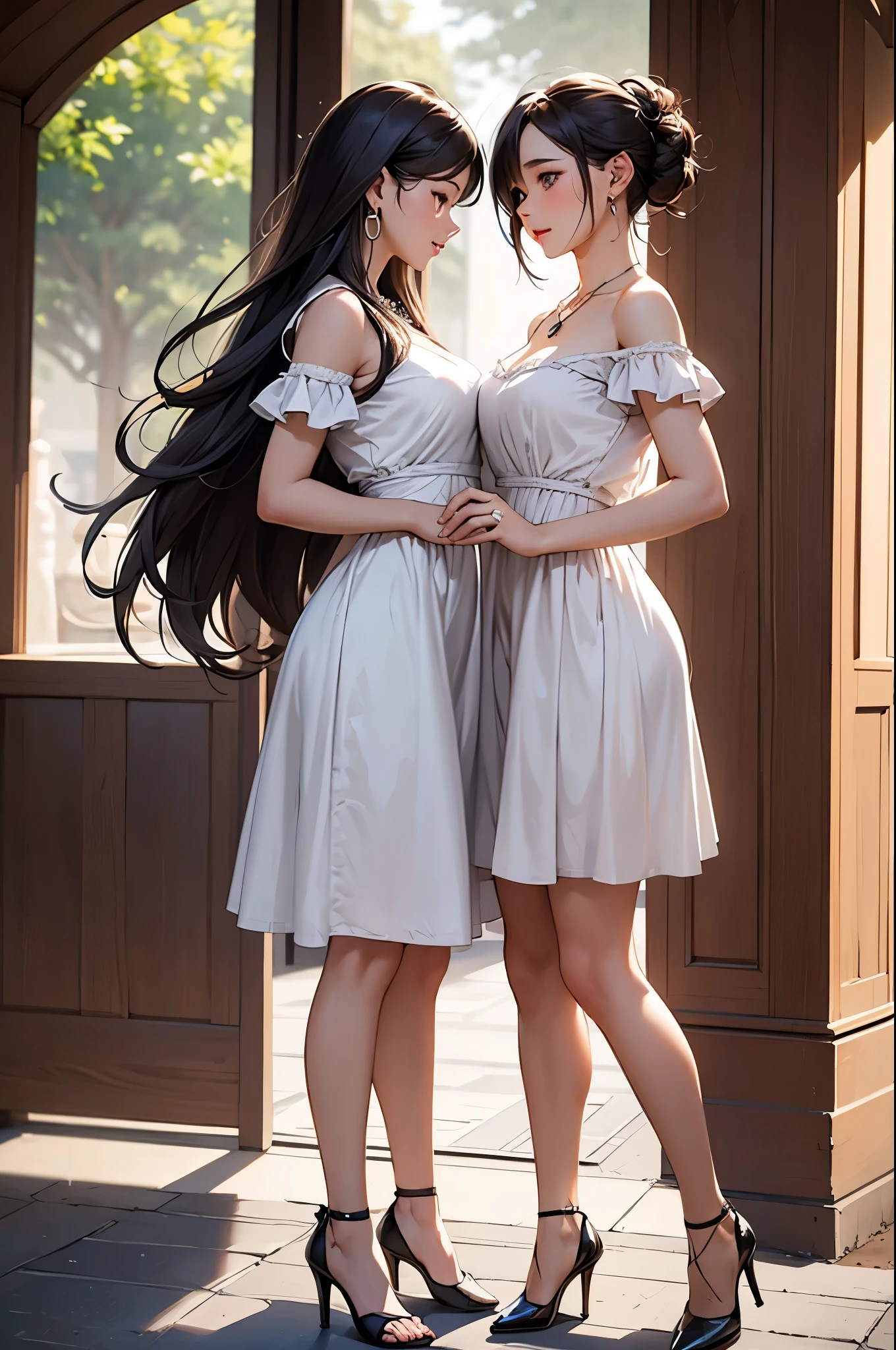 ((Biologically correct number of limbs))、4K、masterpiece、((focus on the face))、((Symmetrical facial features))、Eyes with detailed description、Beautiful woman、outstanding style、beautiful arms、beautiful legs、beautiful hands、(slender)、Detailed depiction of faces、small earrings、necklace、(uniform、skirt、high heels、stockings)、((aristocratic daughter))、wedding scenery