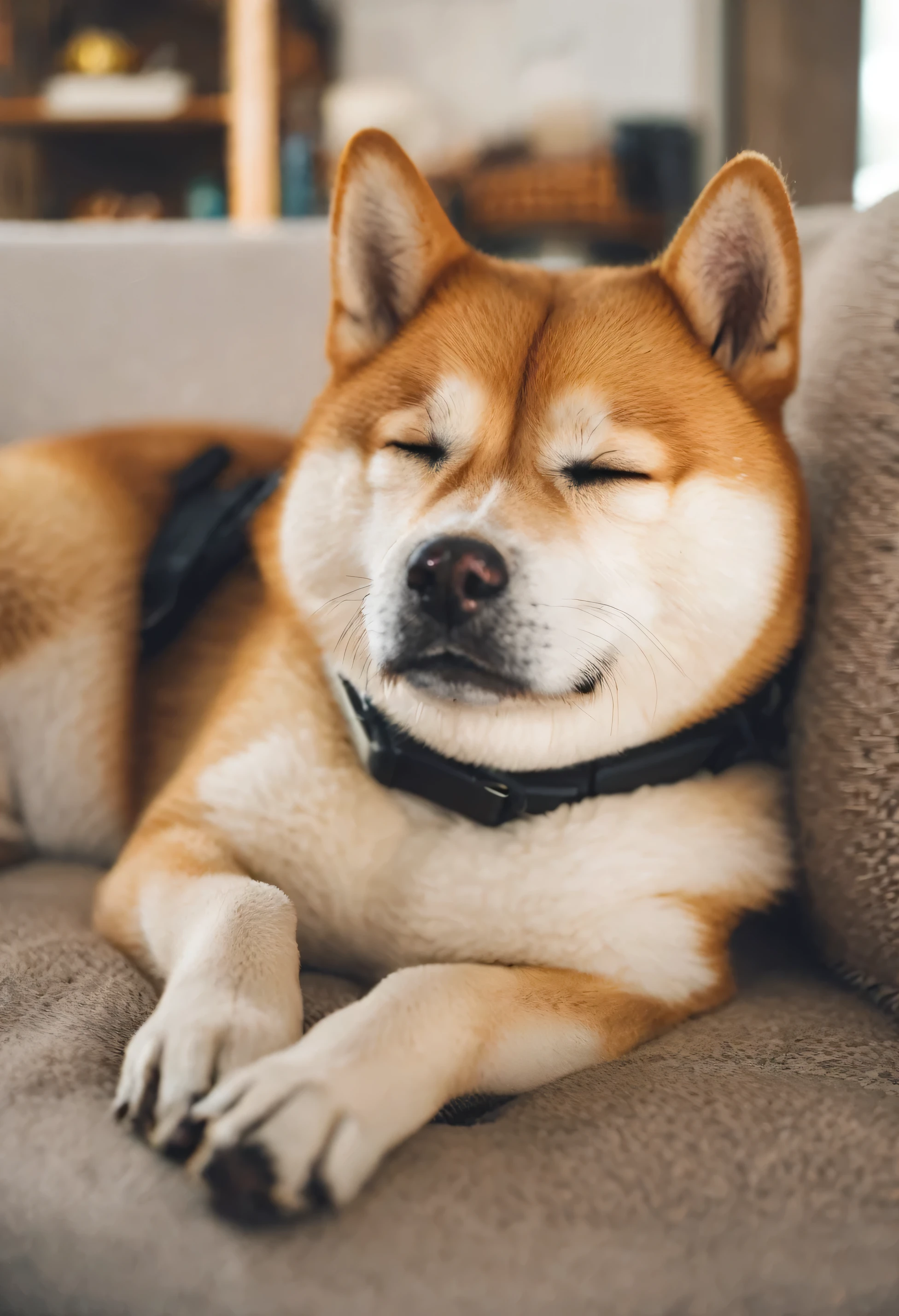 shiba sleeping on a sofa