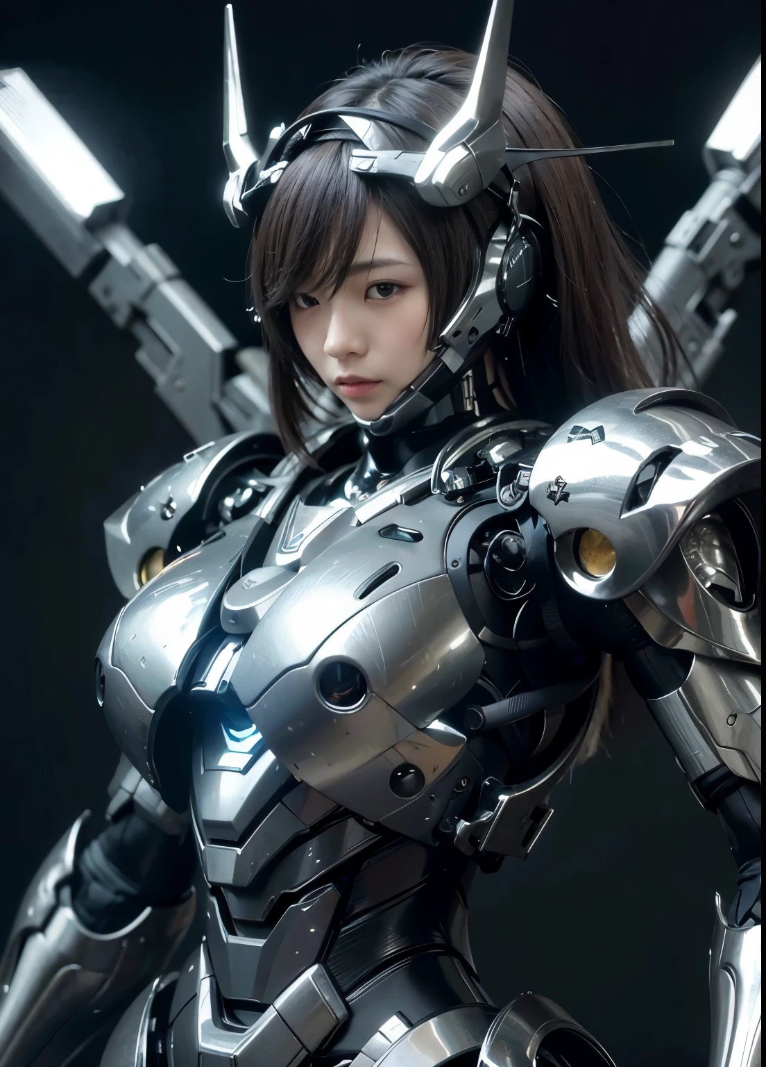(masterpiece, top quality, realistic, super detailed), beautiful Japanese girl, partially cyborg, divine lighting, fused with a dung beetle, short cut, armor