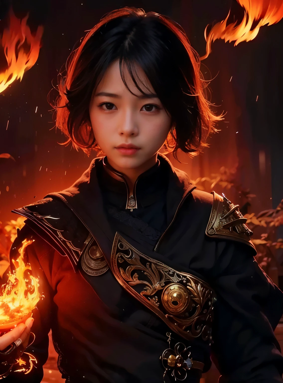 (masterpiece, top quality, realistic, super detailed), beautiful Japanese girl, partially cyborg, divine lighting, fused with a dung beetle, short cut, armor