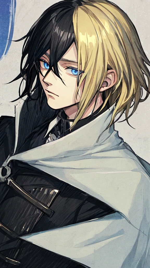 Guy with blond and black hair. blue eyes.