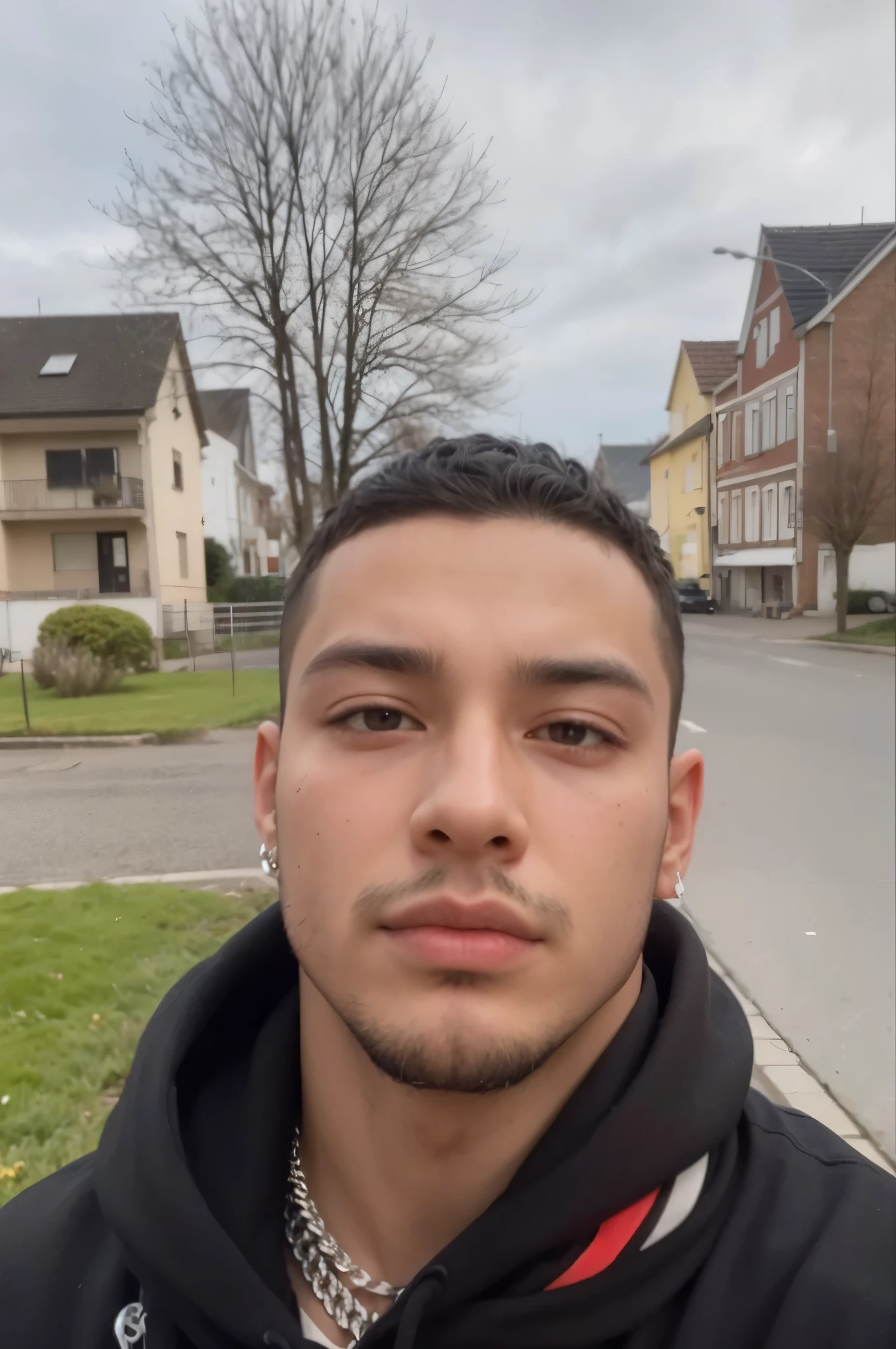 wired man with a black hoodie and a chain around his neck, twitch streamer / jogador ludwig, instagram story, imagem frontal, headshot imagem de perfilture, Andreia, taken at the beginning of 2020, Adrian Girod, Maximo Jacobs, foto de perfil, very high quality face, he has a big French mustache, rosto bonito, imagem de perfil, imagem de perfil