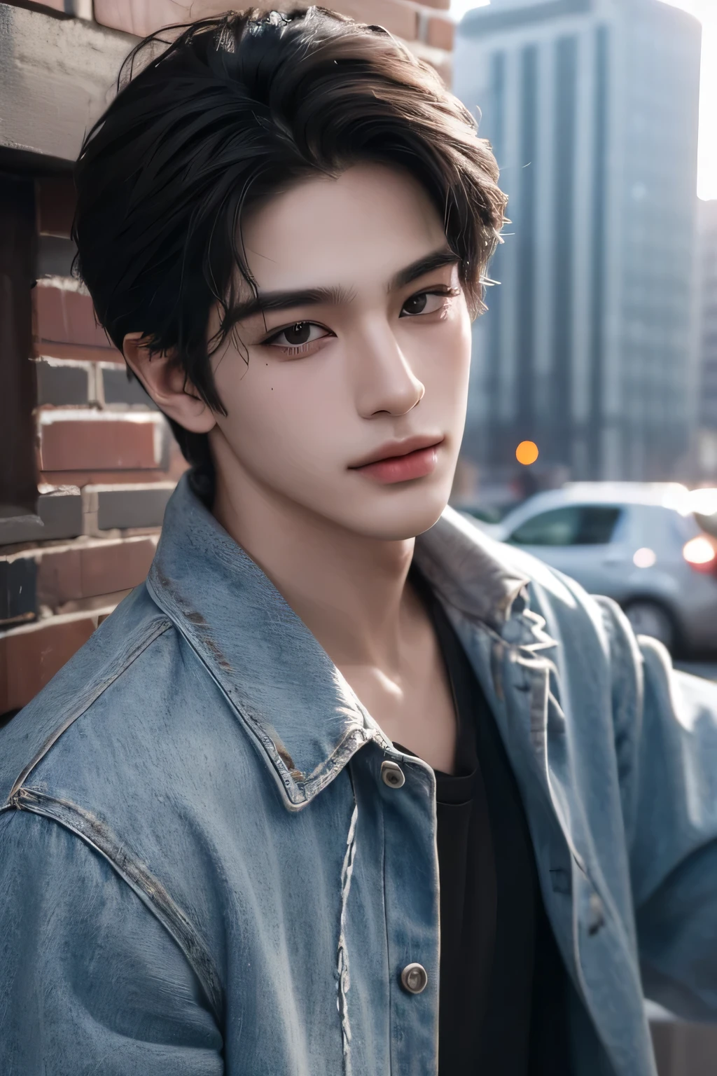 ((highest quality, 8K, masterpiece: 1.3)), New York City、Handsome boy in street fashion:1.5, 20-year-old、Delinquent boy、 well-groomed face, black hair color、thin face、(white skin:1.5)、whole body、beckoning、black eyes、Super handsome、sexy eyes、Extra-fine face, handsome nose, small eyes and face, beautiful lighting, High resolution, detailed mouth, smile, whole body: 1.5, perfect body shape、super slim,medium hair、STUSSY clothes、silver accessories、Oversized clothes、