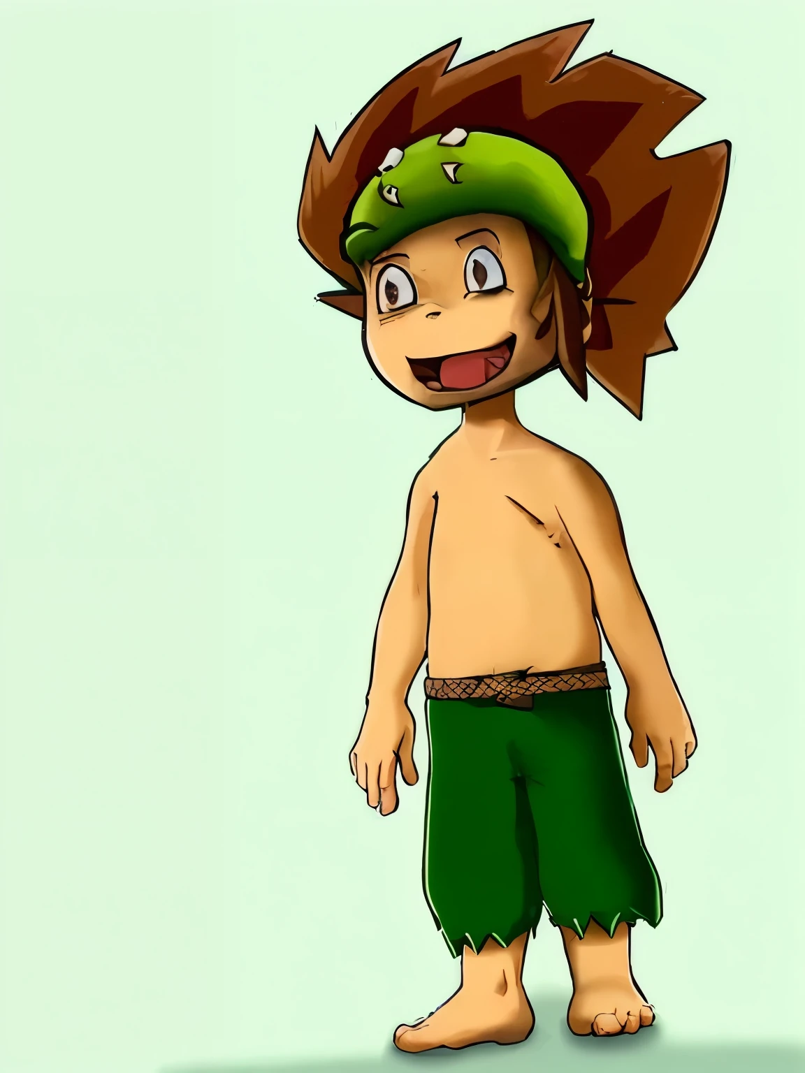 cartoon boy wearing a green hat and green shorts, chibi, un personaje basado en un haggis, kobold, crono, estilo varguyart, piel de color verde!!, personaje de estilo anime, lanudo, vistiendo ropa de hombre de las cavernas, cartoon art style, dynamic leadership style, personaje animado, Cel sombreado!!!, Frank Dillane as satyr