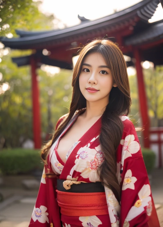 (best quality, 4K, masterpiece :1.3), detailed, beautiful, insanely detailed, absurdres, perfect anatomy, Thai beautiful girl, 22 years olds, (slender), (big breasts:1.0), Super detailed face, Detailed lips, wear glasses, long light brown hair, wear red flower yukata, playing with sparklers, in the night of Japanese festival. Background is a Japanese festival in asakusa temple, full body shot, random pose.