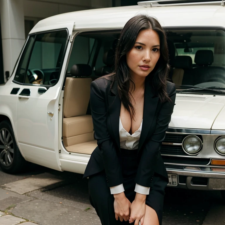 Olivia Munn dressed in an elegant suit