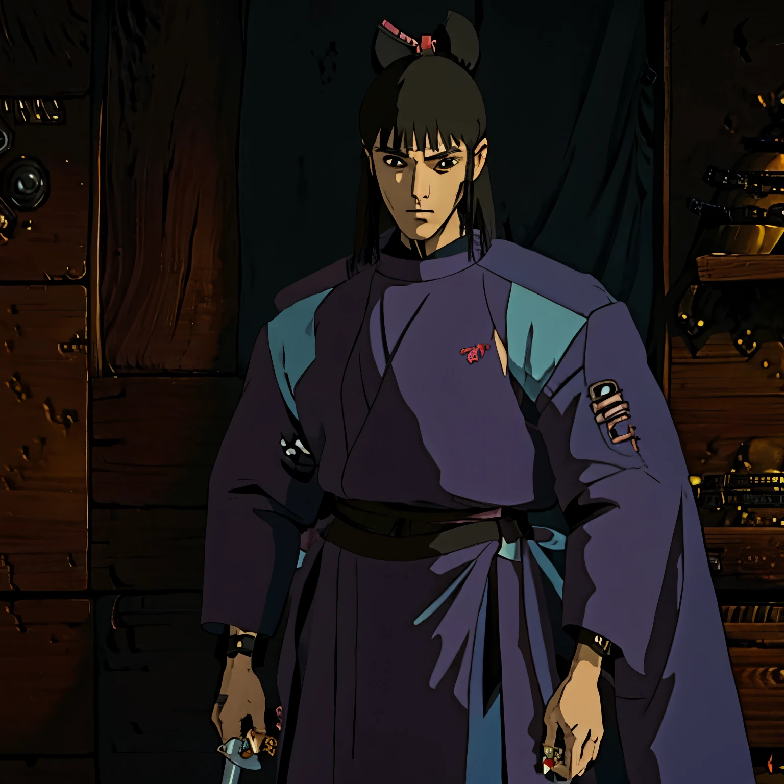 Anime style Samurai with cyberpunk aesthetic