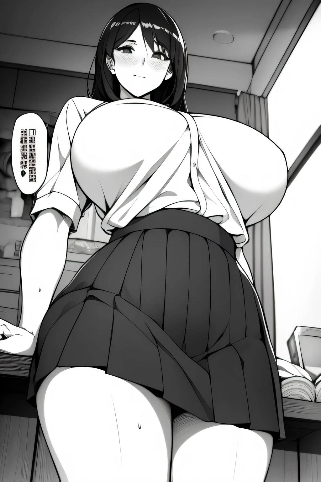 best quality, masterpiece, 1girl, solo, ,pleated skirt,shirt tucked in,tented shirt,castle,sideboob