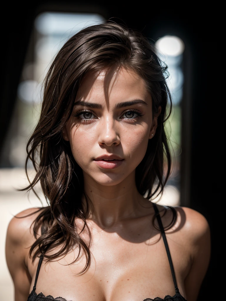 primer plano de una mujer europea, pelirrojo, ojos grandes, ojos azules, cabello recogido, mujer joven textura natural de la piel, 24mm, texturas 4k, soft cinematic light, foto cruda, photorealism, fotorrealista, intrincado, elegant, Muy detallado, Sharp focus, ((((cinematic look)))), tonos calmantes, detalles locos, intrincado details, hiperdetallado, Bajo contraste, soft cinematic light, colores tenues, Exposure Mix, hdr, despondent