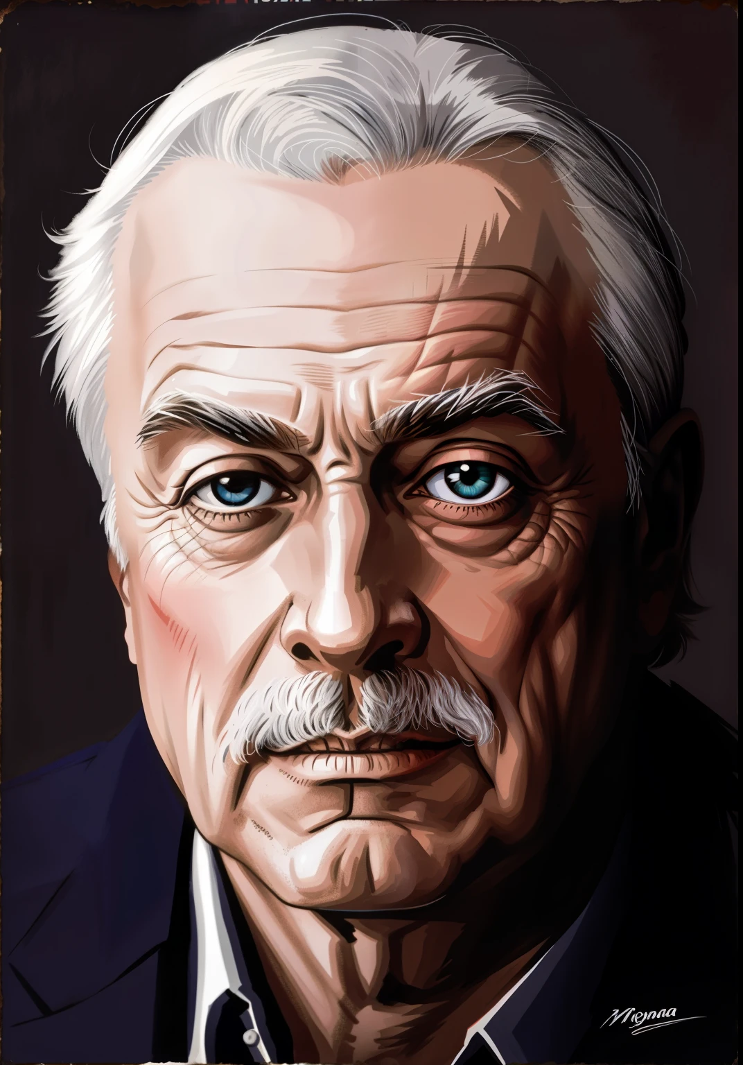 poster con un hombre de mediana edad, mirando hacia el frente con un mirada agresiva, Soviet Propaganda Poster Style