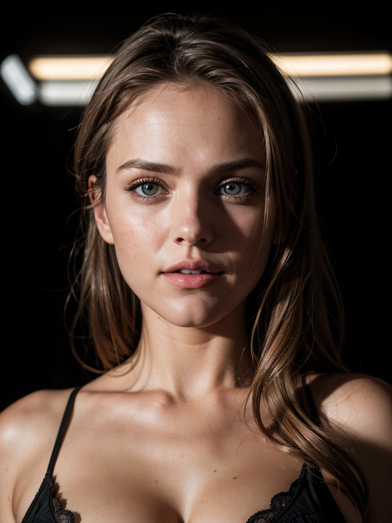 hyperrealism, (photorealistic:1.2), (film grain:1.3), masterpiece, best quality, perfect detail, cinematic lighting, professional photo, realistic photo, raw photo, realistic style, detailed face, professional breast portrait, Mia Malkova, spot light , black background, depth of field.