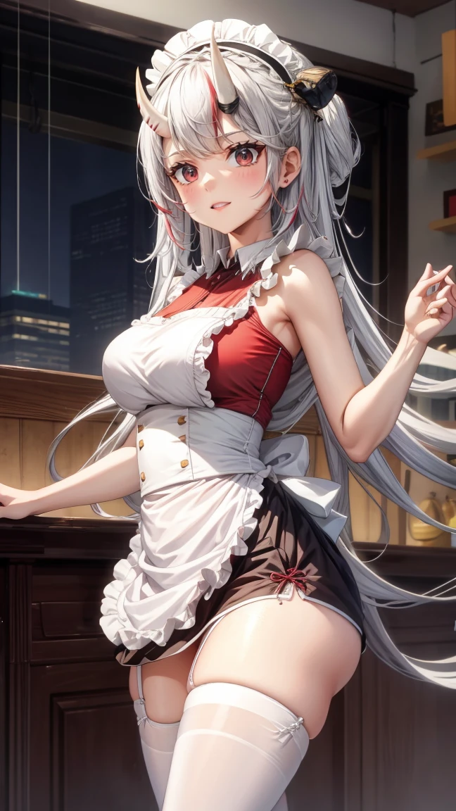 (masterpiece:1.3),(highly detailed:1.3),(highres:1.1),best quality,Ultra-detail,1girl,solo,kitchen,jelofolkwang,naked apron,((white apron)),ass,sideboob, unclear clothes , white pantie, ((perfect body)), salon,((take off pantie)), legwear ,hand pantie 