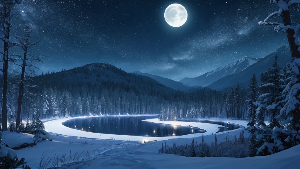 The comfortable moonlight is good for sleep.、night view、Magnificent steppe、Quiet air、Car lights in the distance、forest