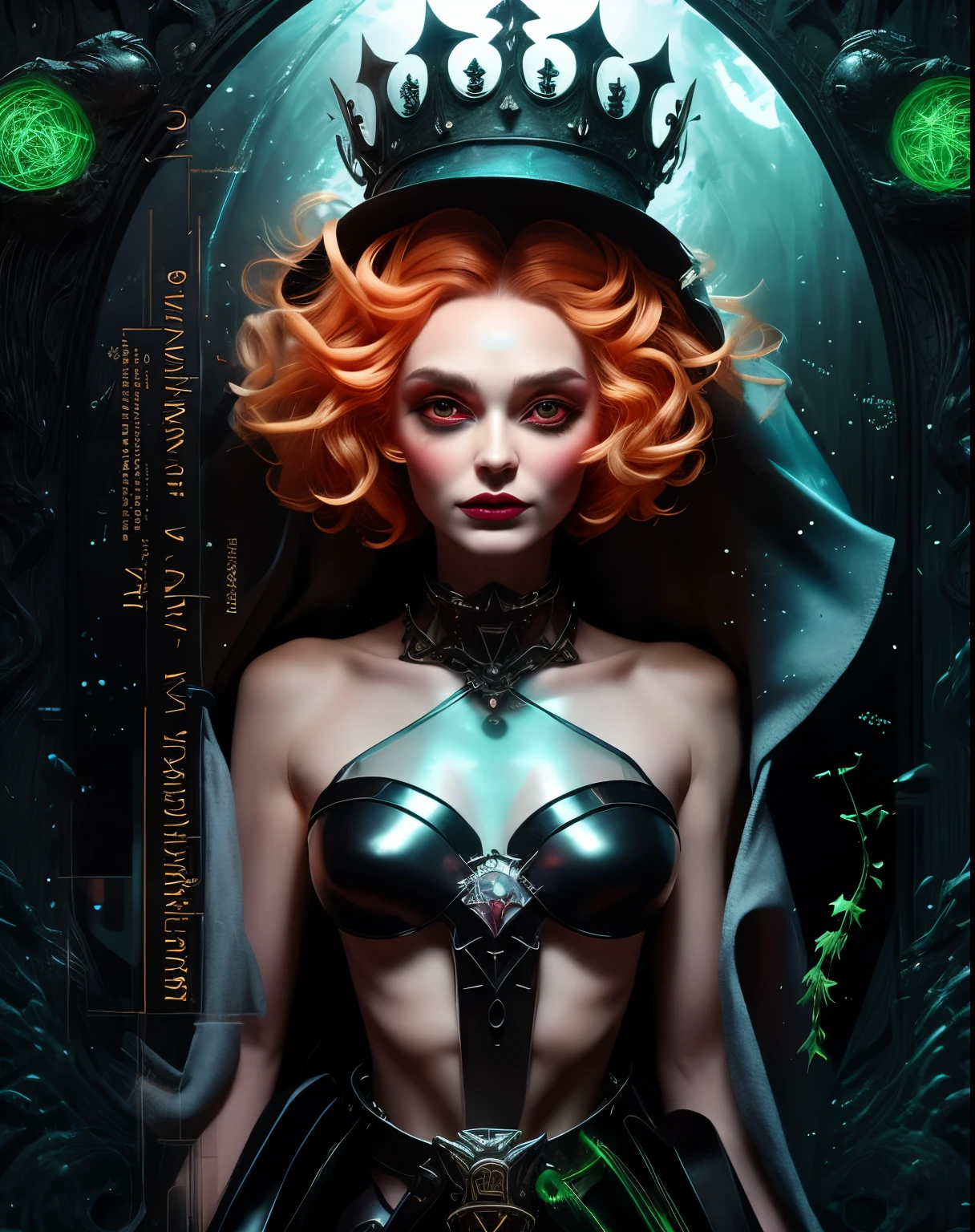 breathtaking, cans, geometric patterns, dynamic pose, Eclectic, colorful, sunglasses and outfit, full body portrait, portrait,close up of a Corsican (Emma Kenney:1.3) , very higher class and Fatigued, wearing necromancer Black and Navy Blue garb adorned with skulls, deathpunk vibes, evil green magic, casting magic pose, she has Ginger hair, Sharp and in focus, Dark, zebra print lighting, F/14, <lora:Pavel_Sokov:0.8> painting, pavel, sokov