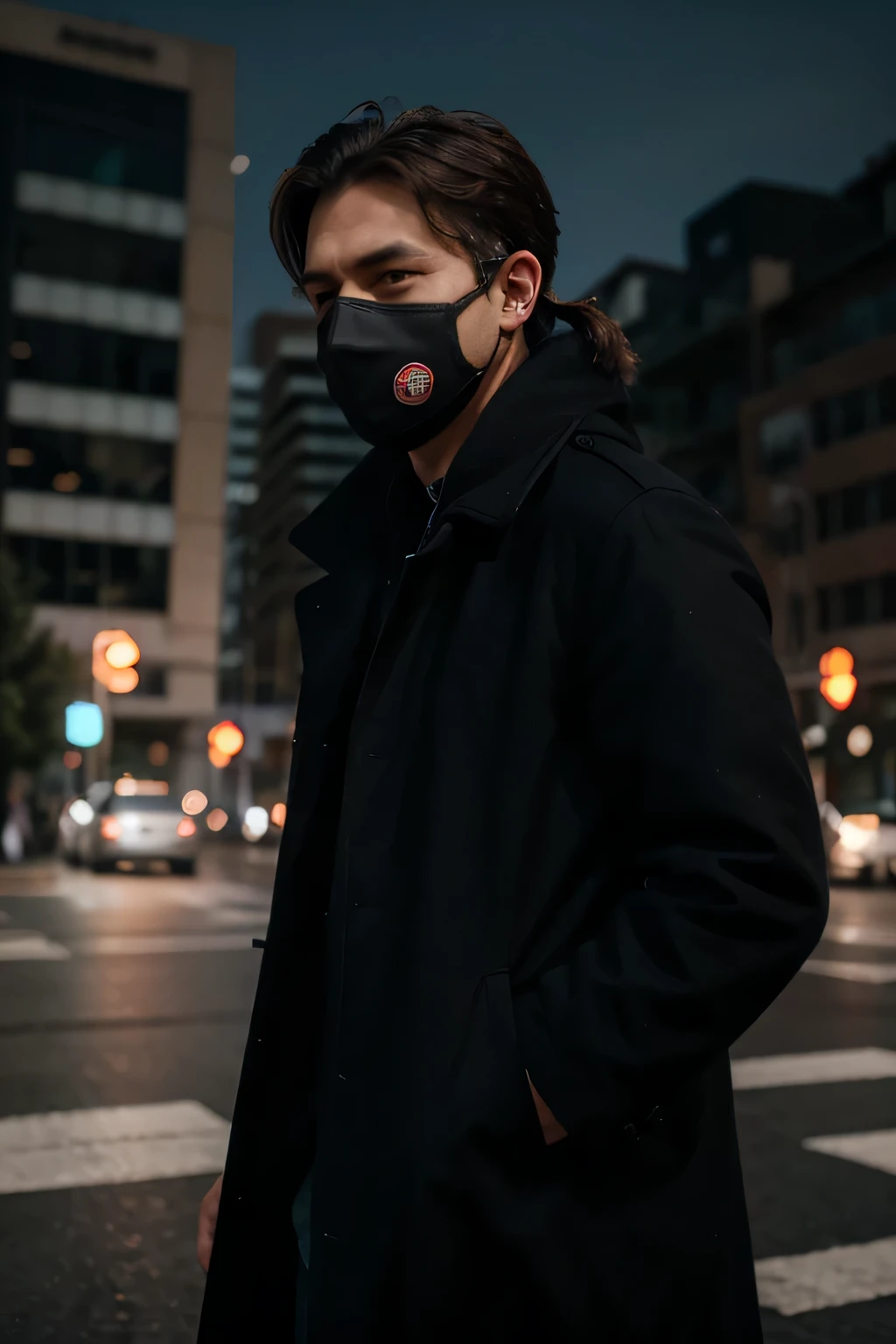 A man wearing a black coat with no face visible