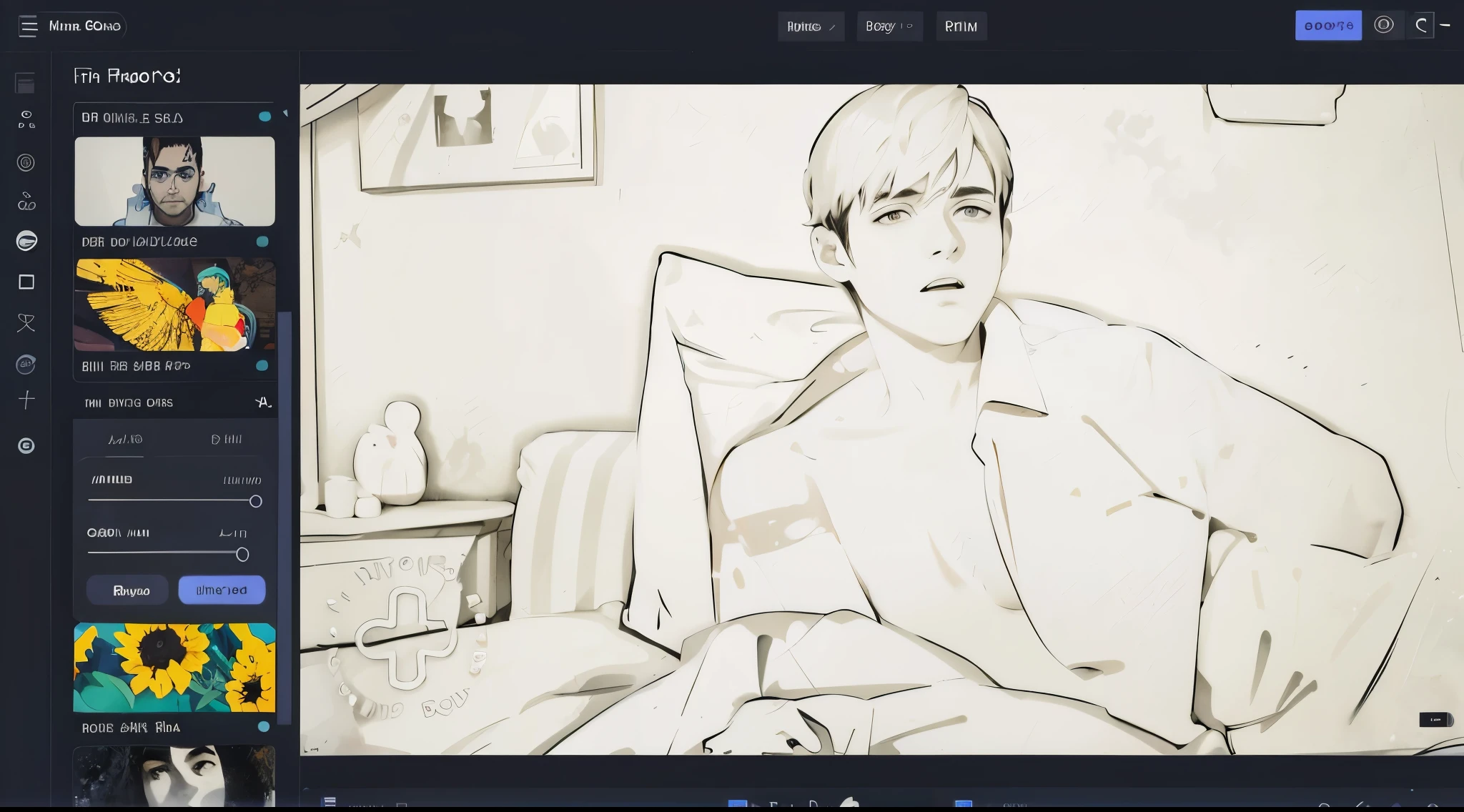 cute 16 year old boy blue eyes gray hair he is getting dressed sitting on the bed he just got up he is a little scared surprised he is talking to someone