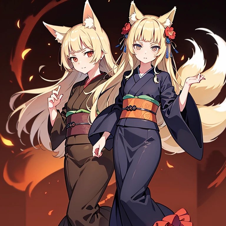  masterpiece, highest quality,kimono、Loose chest、Slender、good style、beautiful girl、slender、fox ears、demon fox、Mature、