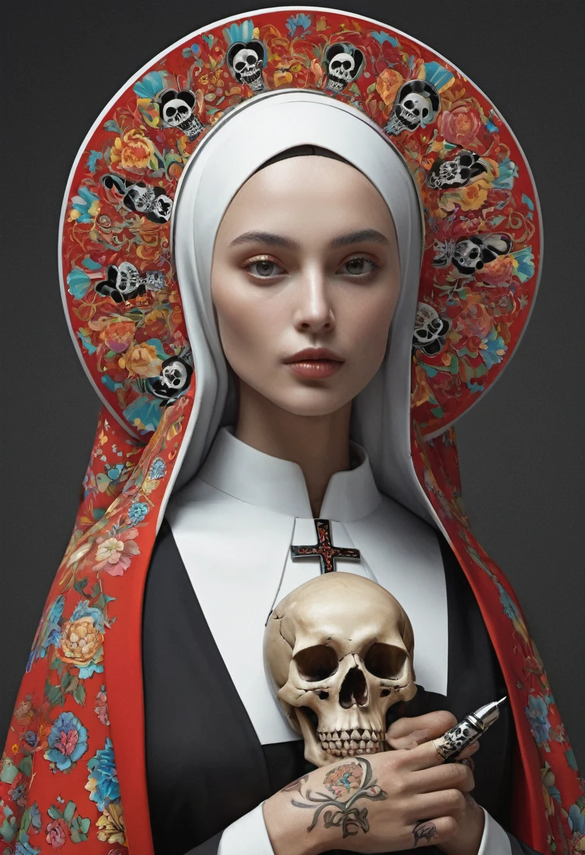 Digital art in the style of Patrick Demarchelier. Matryoshka nun, skull bones. style. 32k. Hyperdetalization., sharp focus, studio photo, ultra hd, realistic, vivid colors, highly detailed, pen and ink, perfect composition, beautiful detailed intricate insanely detailed octane render trending on artstation, 8k artistic photography, photorealistic concept art, soft natural volumetric cinematic perfect light.