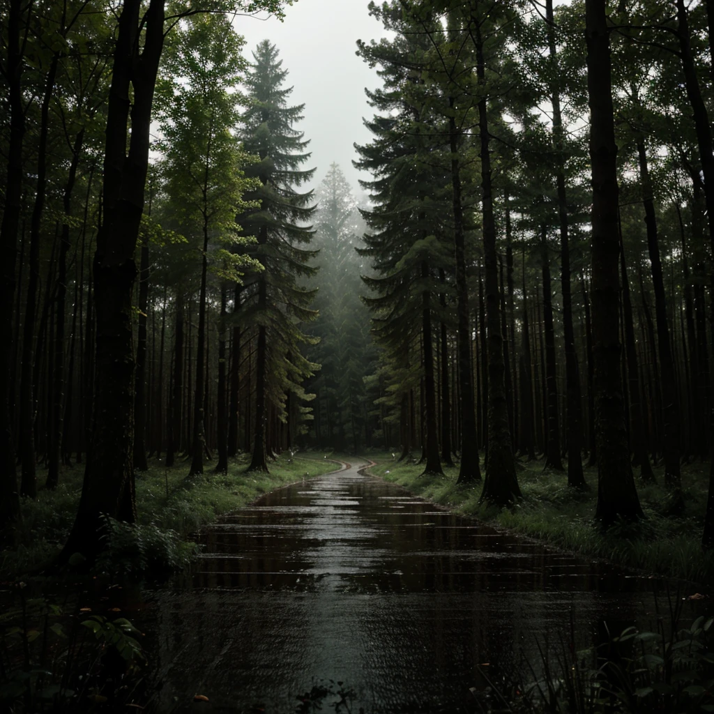 Rainy forest in night
