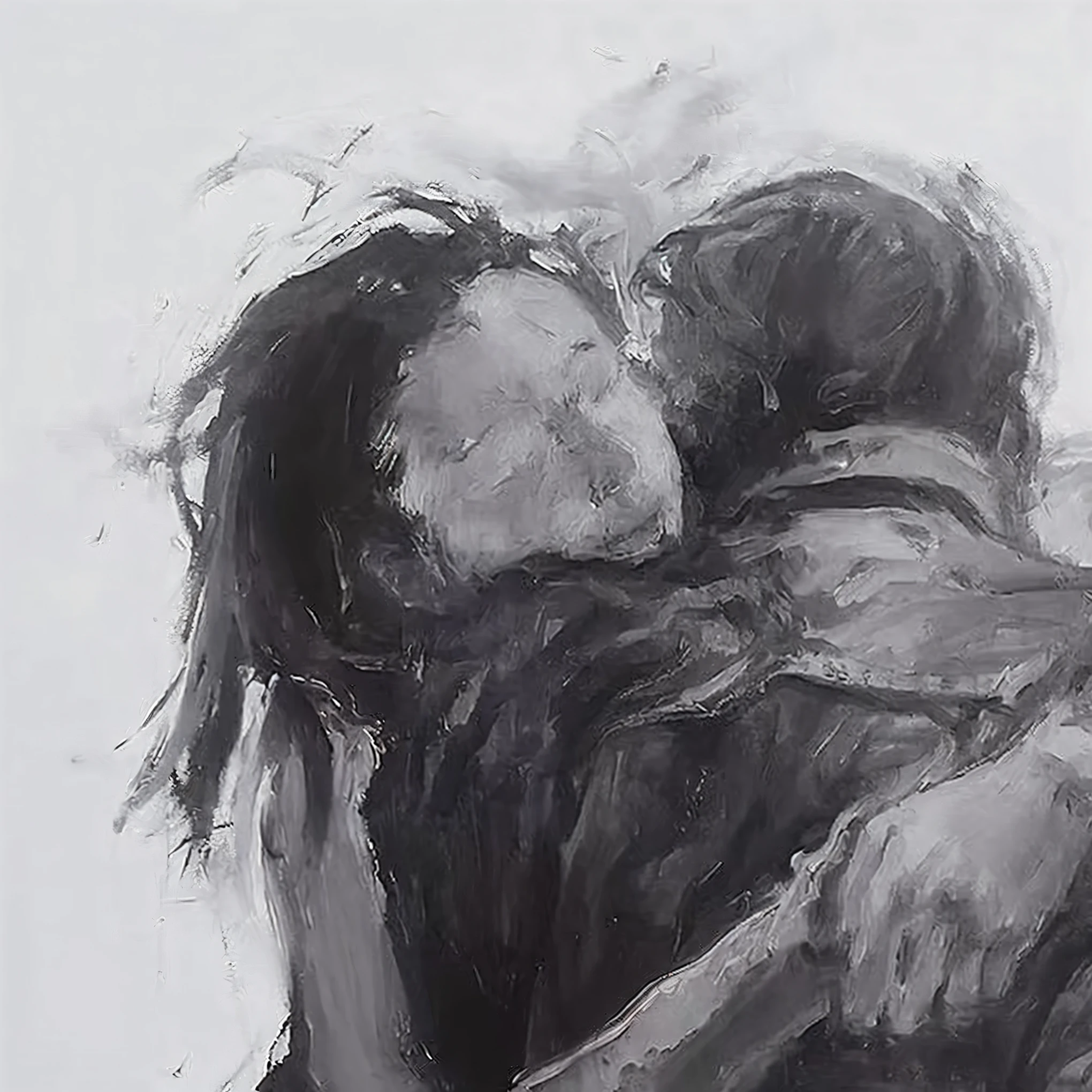 Great painting,highest quality,The best paintings,super detailed, painting of a couple Embrace each other in a hug, Emotional oil painting, author:William Thorn, charcoal drawing, Painting of two people, black and white painting, by Emily Shanks, Charcoal on paper, a charcoal drawing, Embrace and cradling, Embrace, Hold on tight, Embrace, oil painting on canvas, Embrace of Love, author:Shen Zhou, Charcoal art