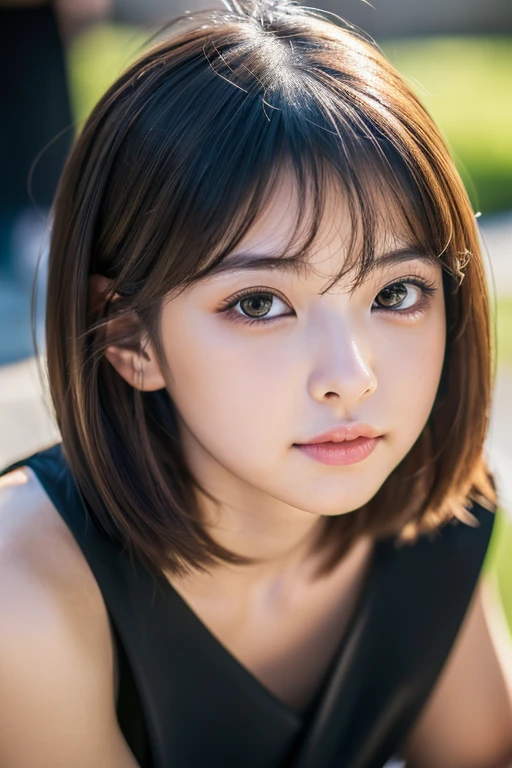 master piece,highest quality,official art,Highly detailed CG Unity 8K wallpaper,Japan Female Students,18 year old girl,very delicate and beautiful,超A high resolution,(Realistic:1.4),golden hour lighting,(platinum short hair:0.8),(puffy eyes),tear bag、looking at the viewer,facing the front,smile,(black dress:1.3),beautiful woman、Beautiful and sexy body shape、(european castle:1.5), Close-up, master piece, best quality, RAW photography, Realistic, (Japanese idol-like cute face:1.2), incredibly absurd solution, Buatigal, Depth of the bounds written, High resolution, super detailed, small details, very detailed, highly detailed eyes and face, sharp pupils, Realisticな生徒, fix a sharp focus, cinematic lighting、((pout))、sexy pose、gravure pose