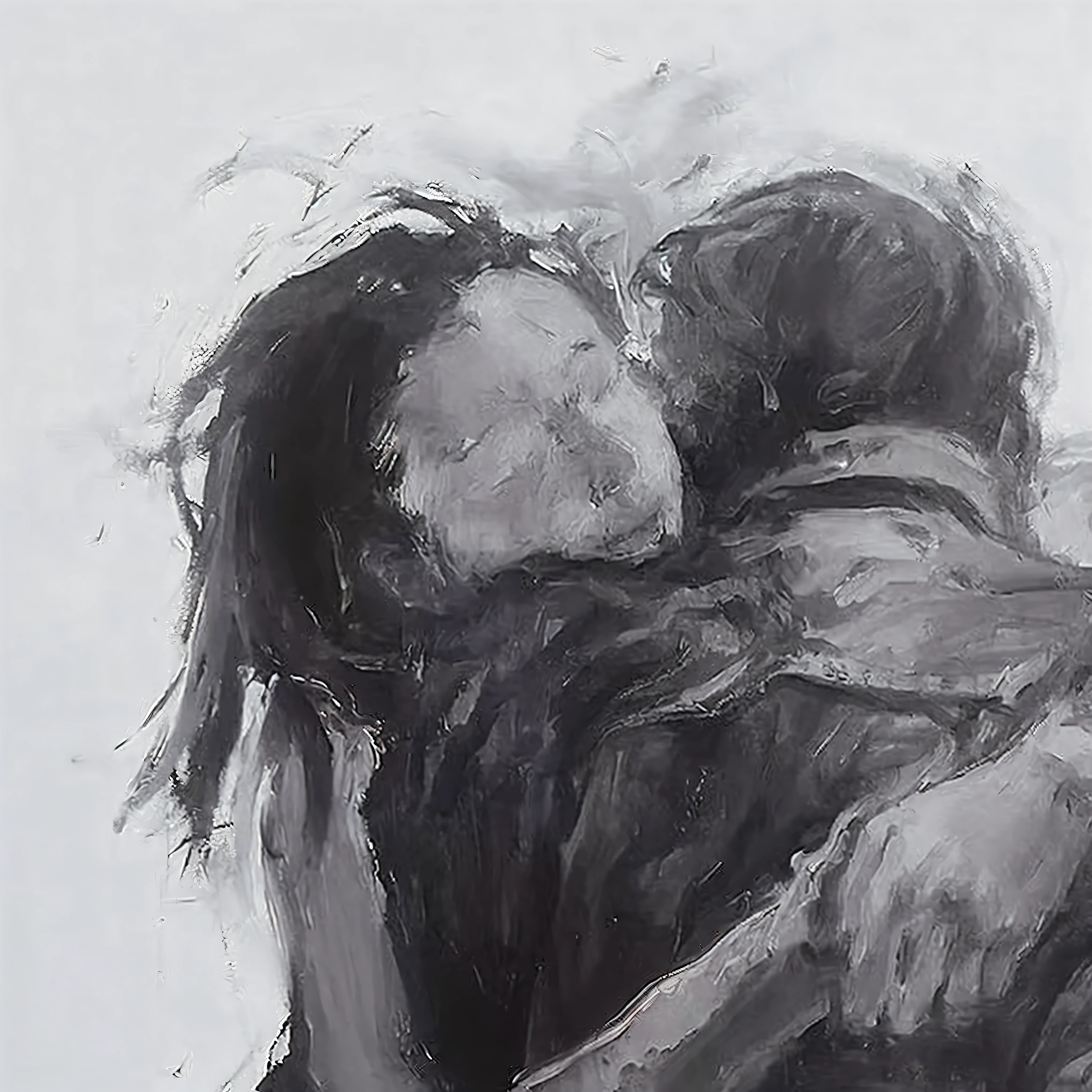 Great painting，highest quality，The best paintings，super detailed， painting of a couple Embrace each other in a hug, Emotional oil painting, author：William Thorn, charcoal drawing, Painting of two people, black and white painting, by Emily Shanks, Charcoal on paper, a charcoal drawing, Embrace and cradling, Embrace, Hold on tight, Embrace, oil painting on canvas, Embrace of Love, author：Shen Zhou, Charcoal art