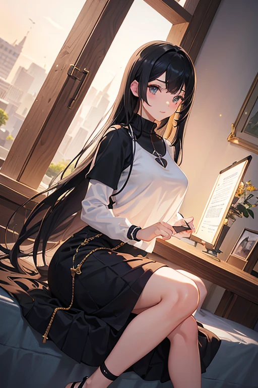 (8k, RAW Photos, 最high quality, masterpiece:1.2), high qualityのRAWカラー写真, Professional photo shoot, Cinematic Light, alone, (((young woman, Gal))), (Sharp features), (Small face), (Skin with attention to detail:1.2), clavicle, Cute Face, Beautiful appearance, Long eyelashes,Embarrassed, (Black Hair, ponytail), ((office)), Black heels,,Embarrassed, Artistic painting,Attractive thighs, (Very nice touch:1.2),A shy smile), Peaceful atmosphere, Oil painting style, Bright colors, (Are standing:1.5, office, Full body portrait), Smooth texture, Gazing Eyes, Beautiful Skin, Glowing Skin, ((Perfect Fingers, Five Fingers, Anatomically correct)), Background Blur, high quality, Surreal, ((Very detailed, photo shoot)),Many people々、blush、Plump、((businessシャツ))、School classroom、((タイトmini pencil skirt))、Full Body Shot、Black Pantyhose、Surrounded by students at school、((officeレディ))、Grab the skirt、mini pencil skirt、blushしてうつむく、Plump、gentlemen、business、Tight Skirt、Plumpの太もも