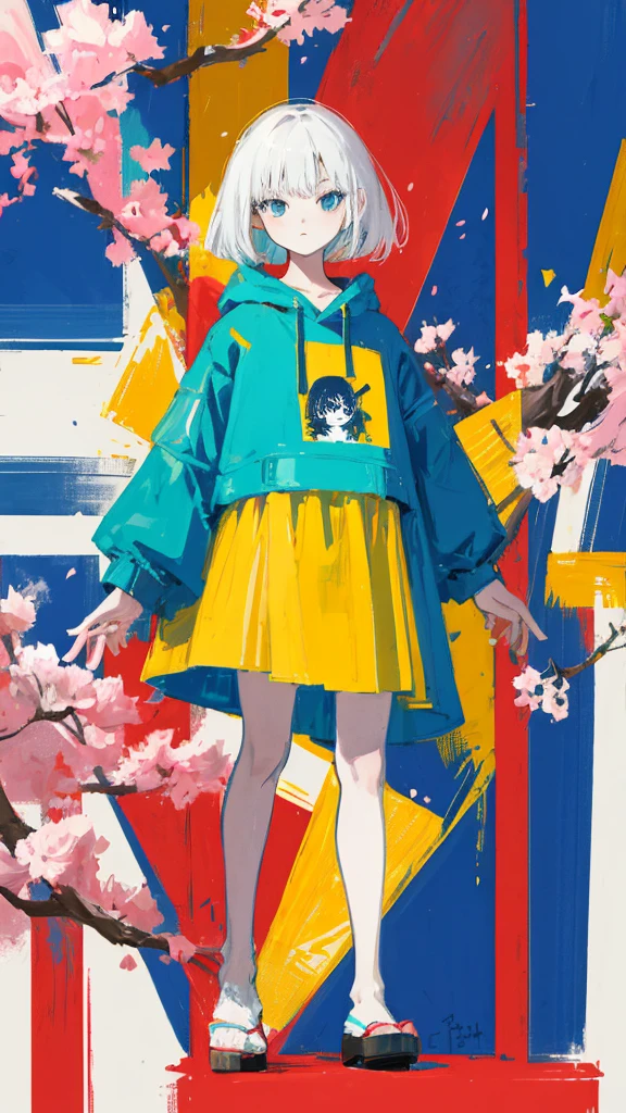 (shape: giant gram), (flat color:0.9),(colorful:1.1),(masterpiece:1,2), highest quality, masterpiece, High resolution, original, highly detailed wallpaper, looking at the viewer,,,1 girl,alone,Basquiat style,cherry blossoms,white background