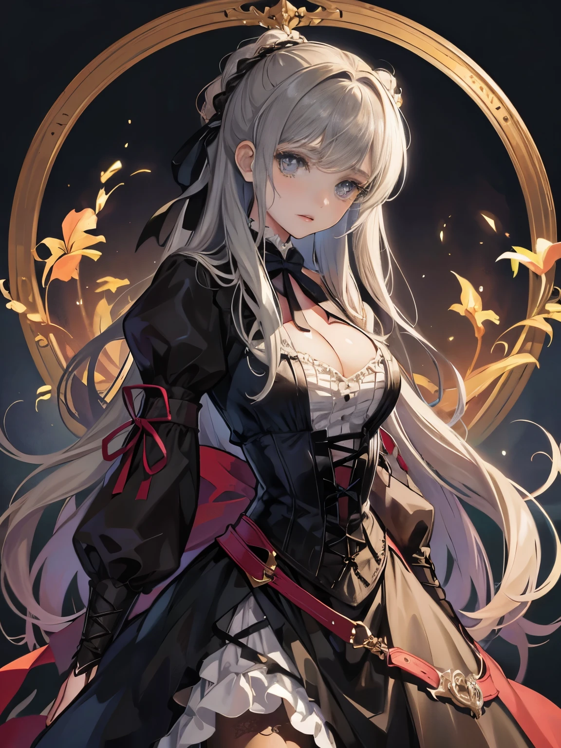 Beautiful woman in intricate Romantic Victorian Gothic Outfit