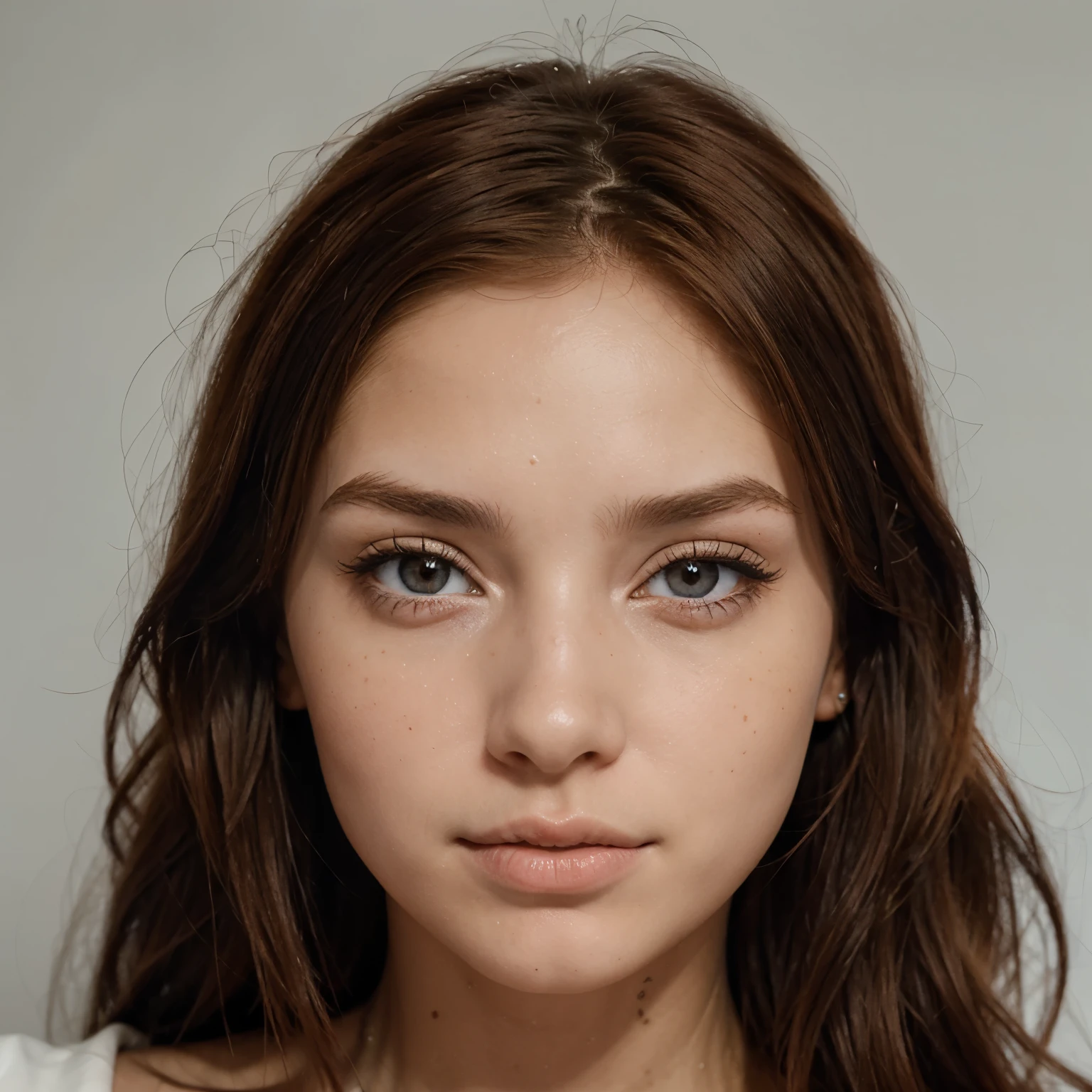 Crea una mujer con cabello rojo, piel muy blanca, pecas en la cara y pechos, un ojo azul y uno color miel, una marca de nacimiento en la quijada, 1.62 de altura