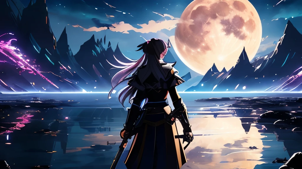 (UltraHD, 4k Quality, Extremely high quality) a anime girl standing in front of a full moon, epic light novel art, epic light novel, light novel art, shadowverse style, anime key art, detailed key anime art, anime fantasy artwork, epic anime fantasy, key art, anime key visual concept art of sword art online