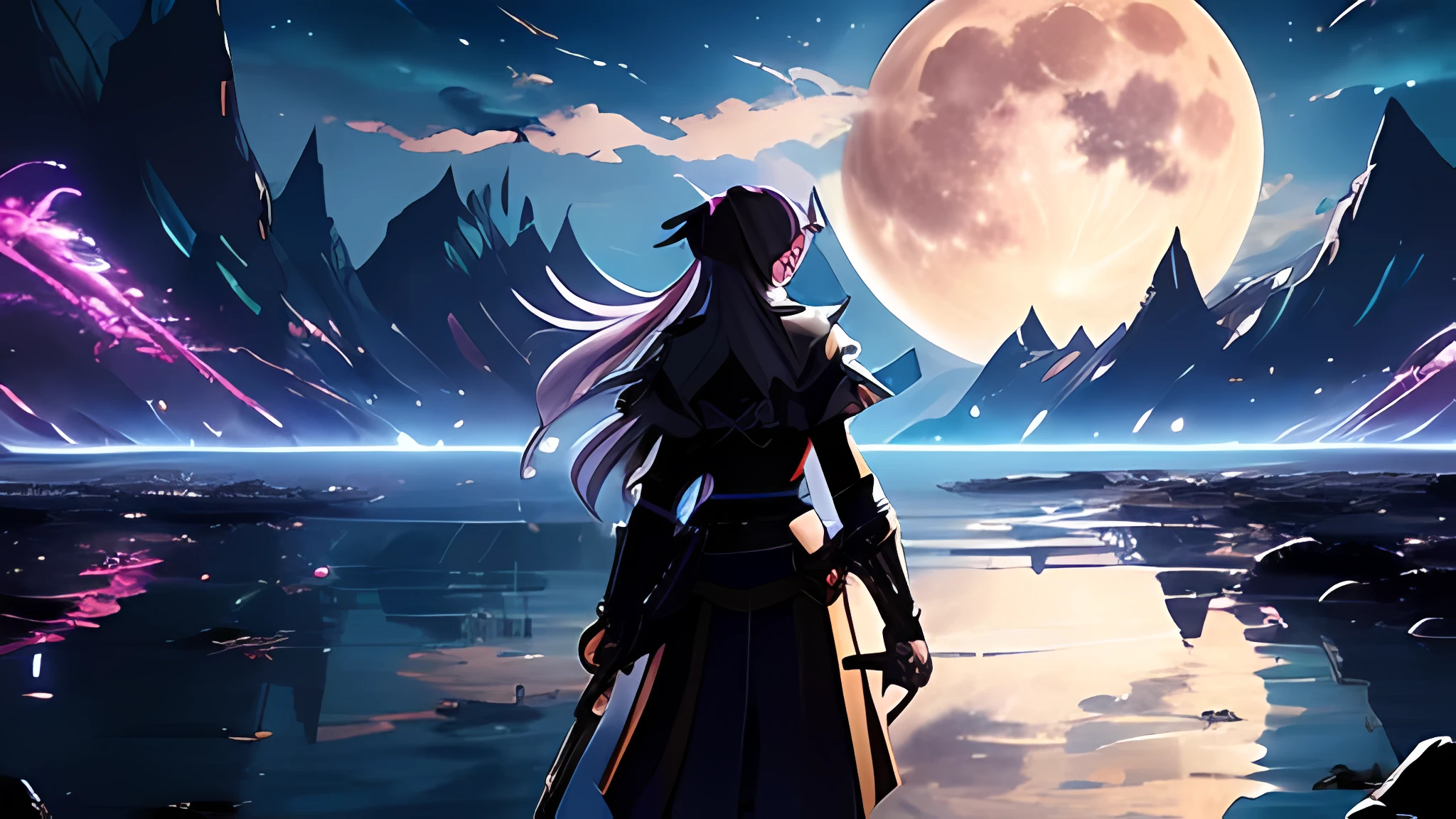 (UltraHD, 4k Quality, Extremely high quality) a anime girl standing in front of a full moon, epic light novel art, epic light novel, light novel art, shadowverse style, anime key art, detailed key anime art, anime fantasy artwork, epic anime fantasy, key art, anime key visual concept art of sword art online
