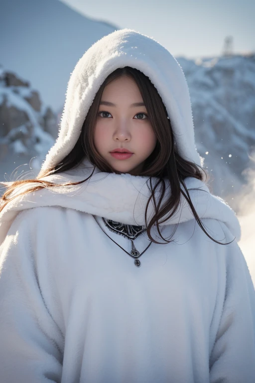 Cloak made of exploding snow clouds, girl， author：Mark Mann, adequate, albrecht durer, adequate, soft wet color, intricate details, Astonishing, hot, smokes, beautiful, cloudy, fluffy, static charge, snowy area, A masterpiece of art from a real-time engineering leader