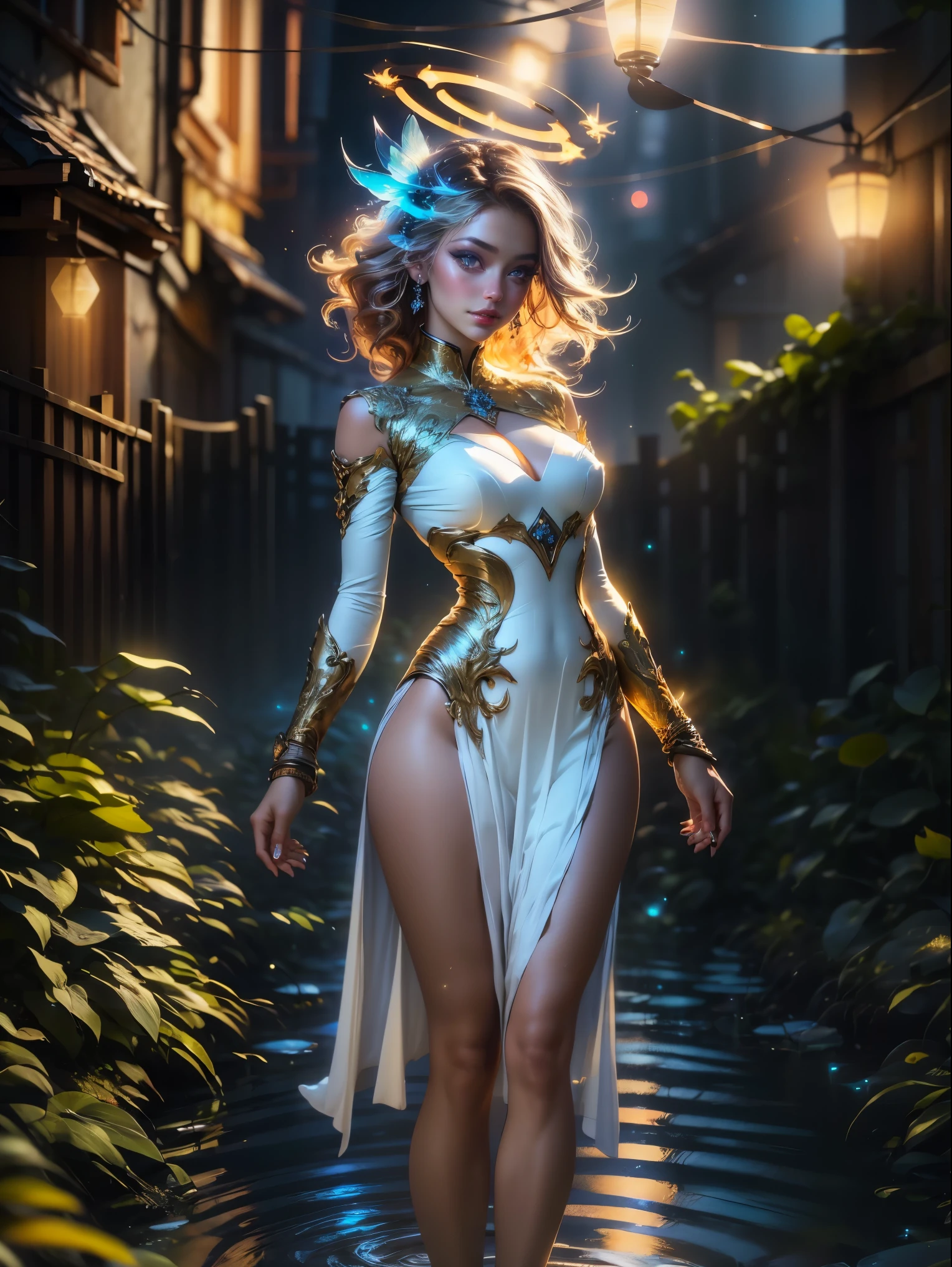3d, isometric illustration , (cinematic lighting:1.3), (ethereal lighting:1.3), beautiful girl wearing exquisite flowing sequin garment, swirling, swirling light rays around, her wrist , glowing particles, swirling colourful halo in her wrist, big breasts, beautiful, full body, ultra realistic, Canon EOS 5D Mark IV DSLR, f/ 8, ISO 100, 1/ 250 second,