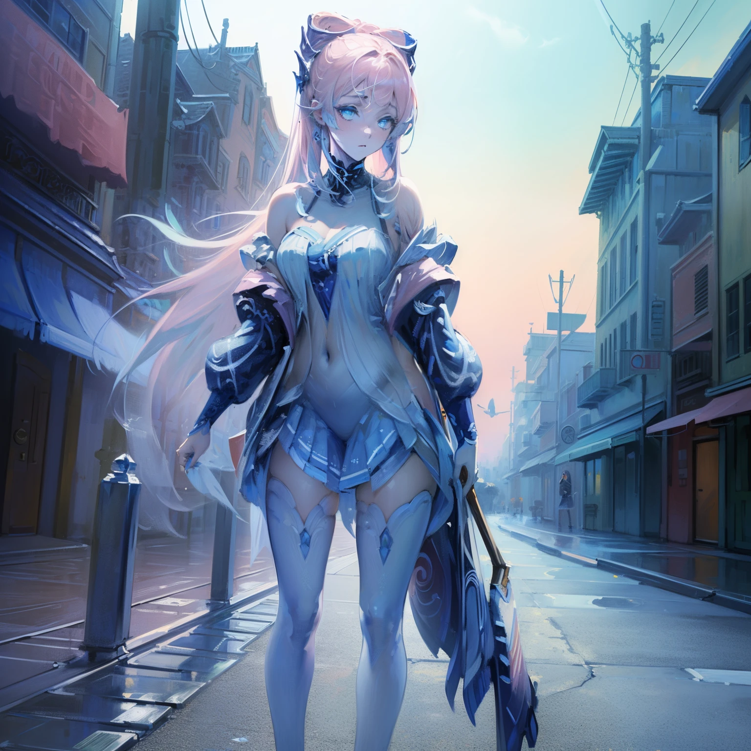 (masterpiece, best quality, Super detailed: 1.6), illustration, (single, 1 girl, Beautiful and delicate eyes: 1.2), City, street, Lovely, another world.