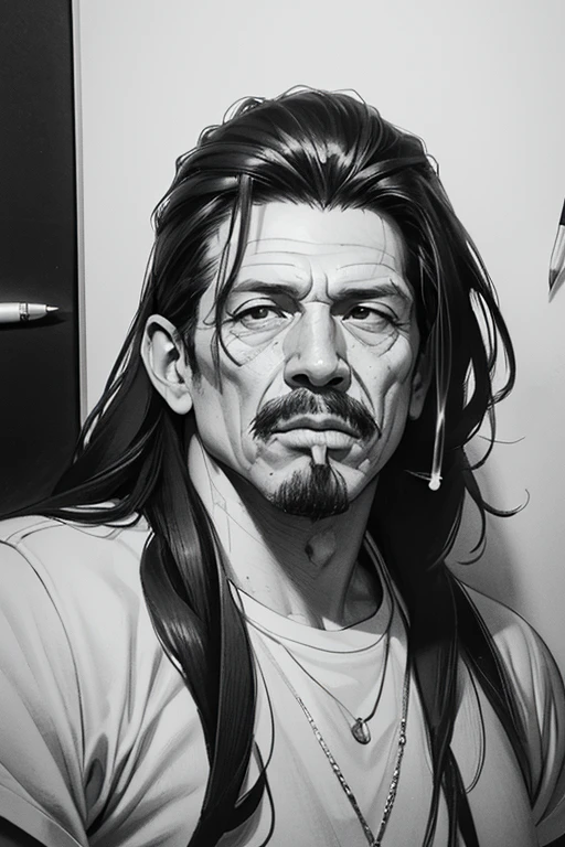 professional sketch, charcoal pencil drawing, black and white drawing, 4k, drawing of a man smoking a cigarette with a cigarette in his mouth, portrait of Danny Trejo, realistic sketch, highly detailed portrait, realism drawing, realistic hypersketch, artistic drawing, sketch art, detailed but rough, extremely detailed portrait, Direction: Maksymilian Gierymski, pencil drawing, Hyper Realism!!, !!highly detailed!!, sketch art