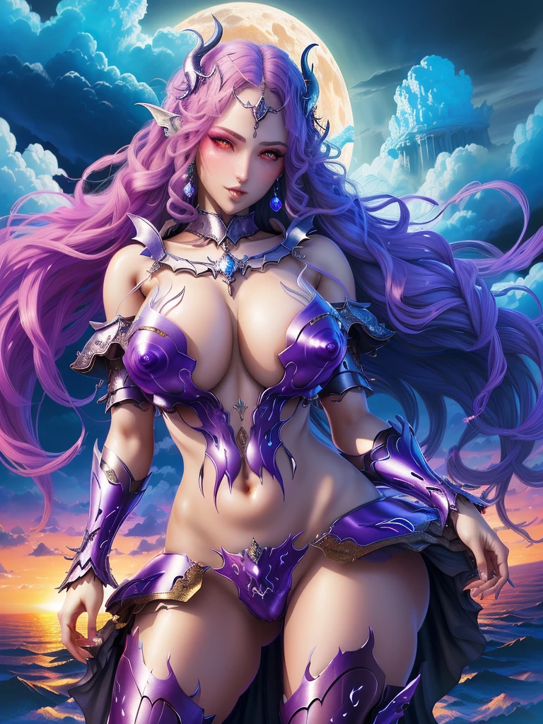 ((Melhor qualidade)), ((obra de arte)), (detalhado), seductive succubus, Ethereal beauty, empoleirado em uma nuvem, (fantasy illustration:1.3), olhar encantador, pose cativante, asas delicadas, encanto sobrenatural, mystical sky, (Luis Royo:1.2), (Yoshitaka Amano:1.1), noite de lua cheia, cores suaves, (detalhado cloudscape:1.3), (high resolution:1.2)