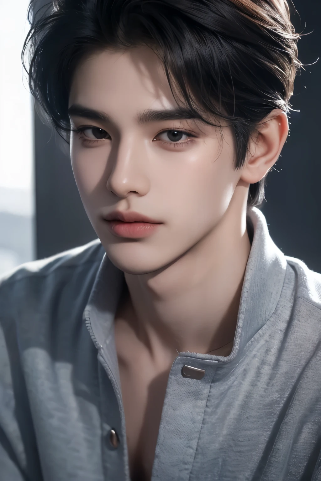((highest quality, 8K, masterpiece: 1.3)), New York City、Handsome boy in street fashion:1.5, 20-year-old、Delinquent boy、 well-groomed face, black hair color、thin face、(white skin:1.5)、whole body、black eyes、boy with makeup、Super handsome、sexy eyes、Extra-fine face, handsome nose, small eyes and face, beautiful lighting, High resolution, detailed mouth, laughing out loud, whole body: 1.5, perfect body shape、super slim,medium hair、STUSSY clothes、silver accessories、Oversized clothes、