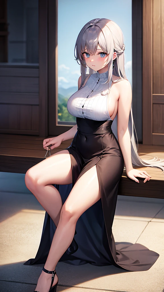 Elf Girl、8-year-old、Medium-long silver hair、Silver Eyes、Big black t-shirt、No bottoms worn、barefoot、Seductive expression、whole body、Standing posture