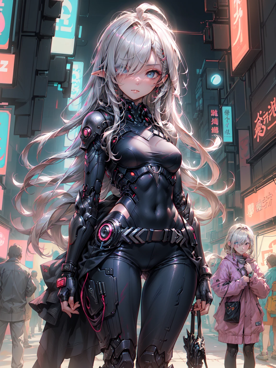 ((masterpiece)), (Highest quality), (Highest quality), ((非常にdetailed, 8K quality)), aesthetics, Cinema Lighting, (detailedな線画), Confused, (Optimal Configuration), (High resolution), Watercolor paints, Calm色, Warm colors, Highest quality, Delicate brushwork, 
Blake
cyberpunk Dark Elf woman,  wearing japanese Techwear, black harajuku fashion, Cyberpunk Streetwear, wearing Cyberpunk Streetwear, Techwear, Armored Organic Cyborg,  Mecha_musume,  High quality fabric, Armor Textures, 彼女はandても(relax) and(Calm) exterior, Please raise your hand, Contrasting, Cowboy Shot, Dutch Angle, Golden Ratio,  Dramatic cinematic atmosphere, Fantasy, Complex, elegant, 非常にdetailed, Vibrant, Realistic,  Art Station, shape, Concept Art, Smooth, Sharp focus, Cyberpunk-style brush painting by Yoji Shinkawa, by Mikimoto Haruhiko, by art germ,
Blake
非常にdetailed of (Dark Elf), (1 Girl), alone, Perfect Face, detailed, Ahoge, ((Long Hair:1.2)), (Hair above one eye:1.3), [[Messy Hair]], Shiny blonde white hair, Purple eyes, Variegated eyes, Colorful Hair, Shining Eyes, (eyelash, eye shadow, pink eye shadow), bright, smile, Design Art：Haruhiko Mikimoto, by Kawashi, By Yoshitaka Amano,
break, 
((Perfect Anatomy)), Perfect body, Abdominal muscles, Medium Chest, Best Hand, Perfect Face, Beautiful Face, Beautiful Eyes, Perfect Eyes, (Perfect Fingers, Thin fingers), Correct Anatomy, ((Dark Skin:1.2)),
break, 
Watercolor paints, Calm色, Warm colors, Highest quality, Delicate brushwork,Picture background, Remains, Some are submerged in water, bubble, bubble water, splash, Cyberpunk industry and neon lights, ケーブルandパイプ, ventilation duct, Police Line, (Written boundary depth:1.2), (Blurred Background:1.2), haruhiko mikimoto&#39;style, art germ, Kentaro Miura style, haruhiko mikimoto&#39;style, art germ, Kentaro Miura style,