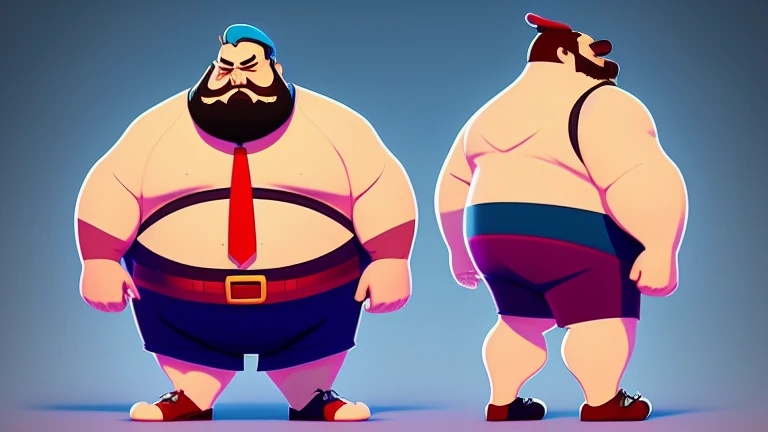 cartoon character of a bearded fat man extremely thick thighs bulging belly wearing a red swim trunks watch with different poses and poses, arte conceitual de desenho animado, design de personagens muito estilizado, design de personagens estilizados, design de personagens altamente detalhado, arte em artstation, design de personagens, estilo de personagem Disney, arte conceitual, design de personagens animados, design de personagens de alta qualidade, character exploration, great character design, in the style of Disney animation, character illustration